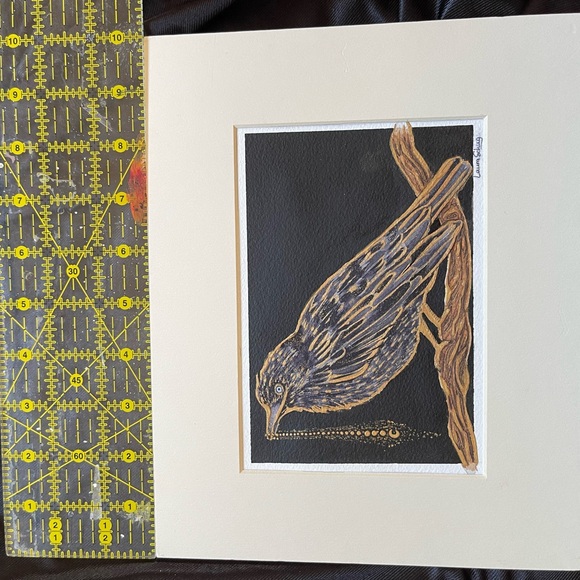 Original art watercolor ink gold bird raven crow mystical witchy moon academia - Picture 11 of 13